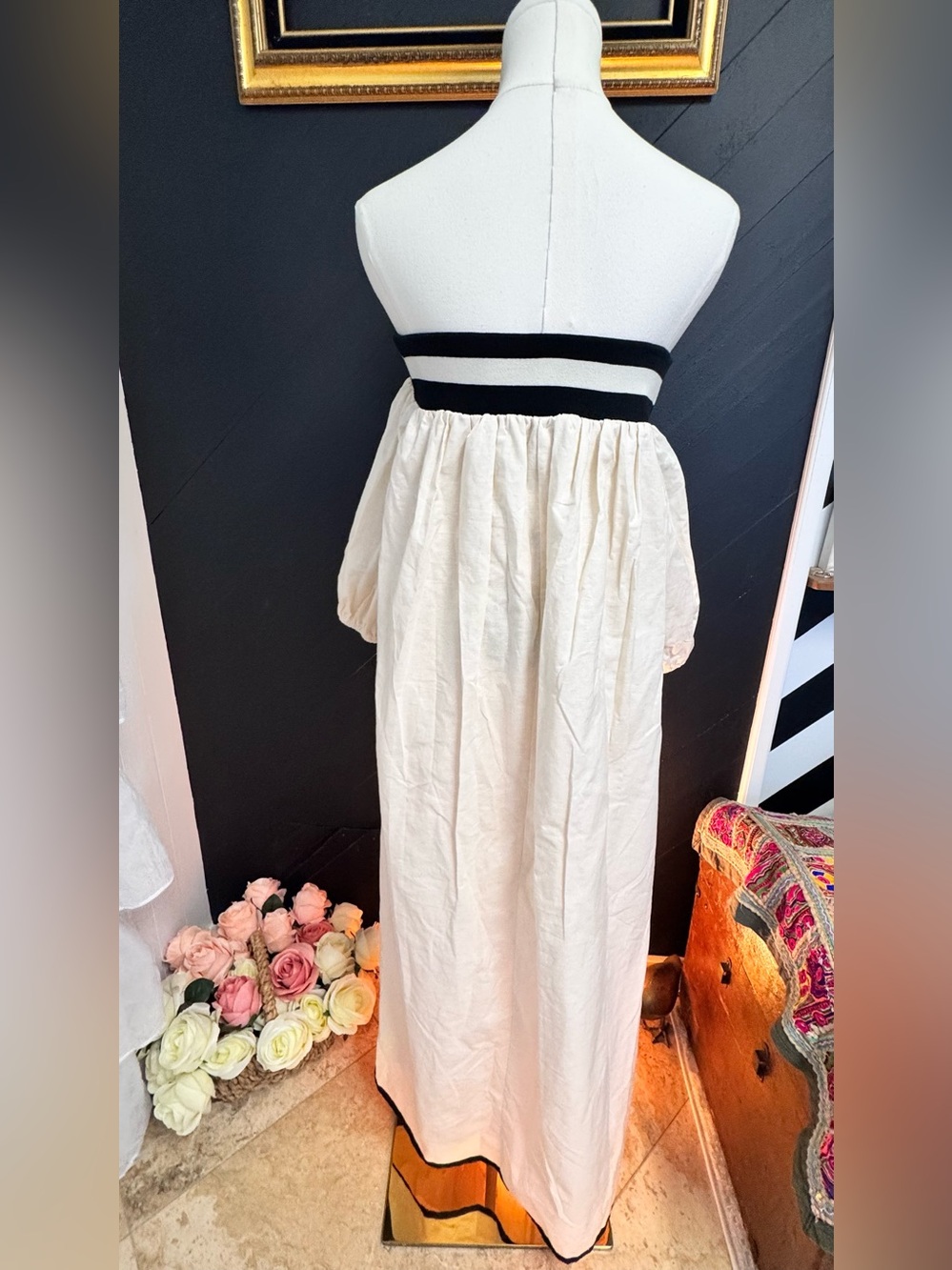 STYLEWE Cream Of-The-Shoulder Puff Sleeve Dress with Black Trim - Picture 6 of 12